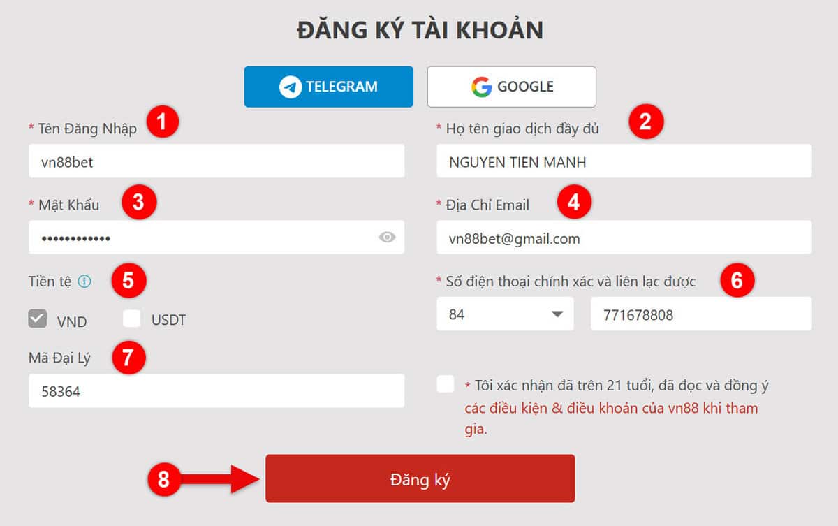 Bước 2: Điền thông tin đăng ký