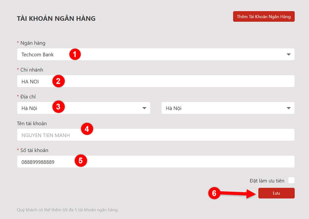 Thêm tài khoản ngân hàng của bạn